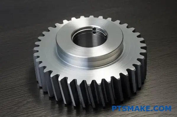 Componente de engrenagem de acionamento maquinado com precisão, com padrão de dentes concebido e acabamento de superfície metálico para aplicações mecânicas