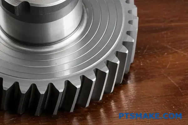 Detailed view of precision gear teeth showing addendum height and dedendum depth for proper gear meshing