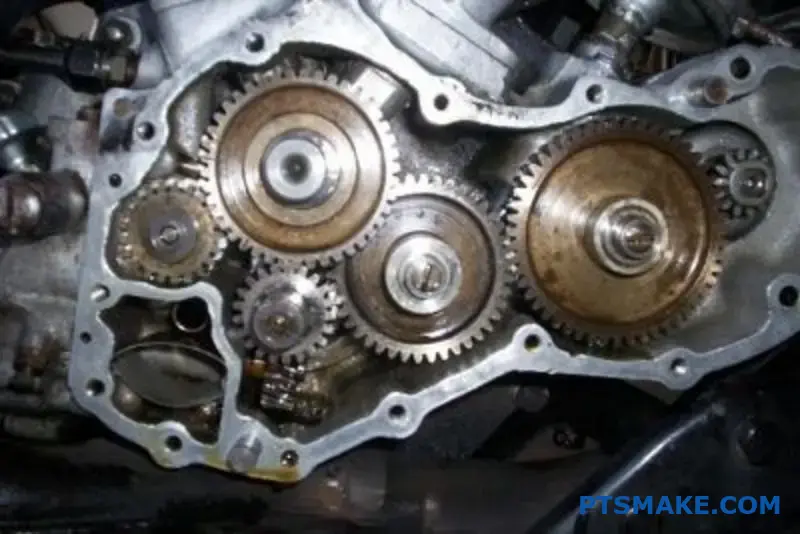 Two metal gears with different tooth sizes demonstrating gear module differences for mechanical transmission systems