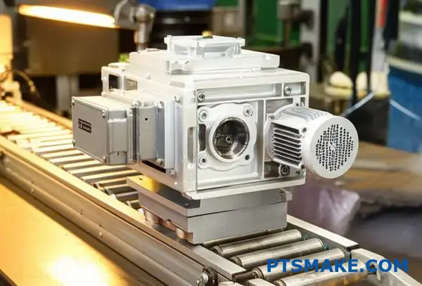 تجميع علبة تروس التخفيض لتطبيقات الحزام الناقل التي تُظهر مكونات المحرك الميكانيكي وآليات تخفيض التروس