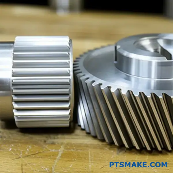 Detaljeret sammenligning, der viser tandhjul med lige tænder og tandhjul med vinklede tænder, der har forskellig belastningskapacitet og tandindgrebsmønstre