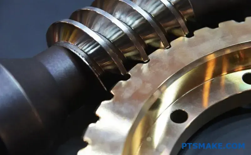 Vergleich von drei Präzisionszahnrädern mit unterschiedlichen Oberflächenbehandlungen auf einer industriellen Werkbank