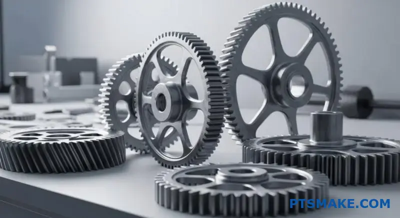 To forskellige typer præcisionsgear med lige tænder og spiralformede tænder til mekaniske anvendelser