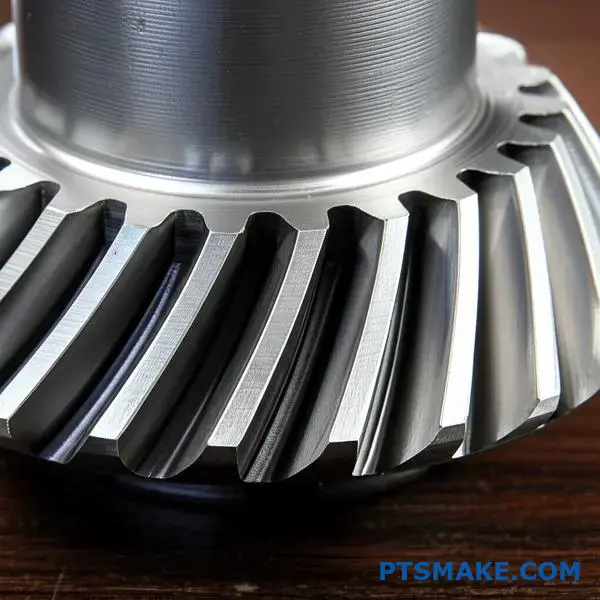 عرض تفصيلي لأسنان التروس المخروطية يوضح اتجاهات القوة وهندسة الأسنان لتحليل التصميم الهندسي