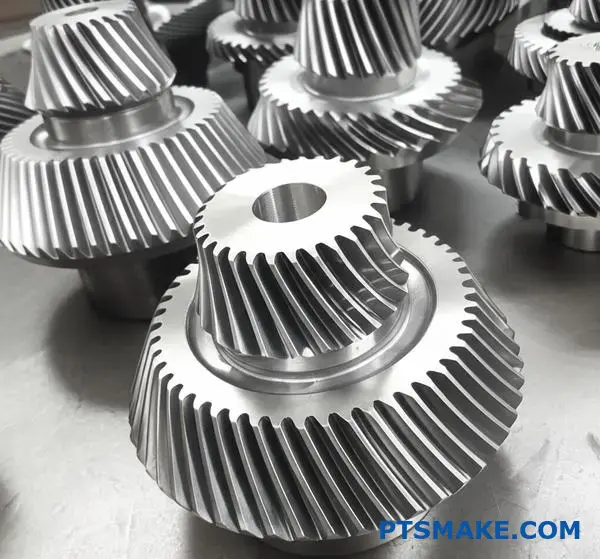 تروس مخروطية مخروطية عالية الجودة تتميز بهندسة أسنان دقيقة وتشطيبات سطحية معدنية لتطبيقات تصميم التروس المثلى