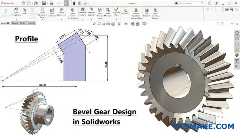 Keglehjulsdesign i Solidworks, inklusive profil og 3D-model