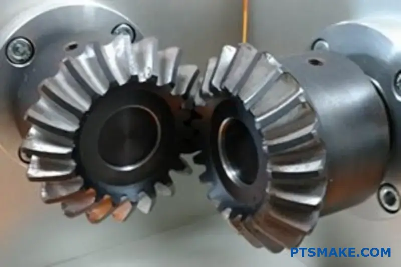 مجموعة التروس المخروطية الدقيقة التي توضح نقل الطاقة الزاوي مع تصميم الأسنان المخروطية لتطبيقات الأعمدة المتقاطعة