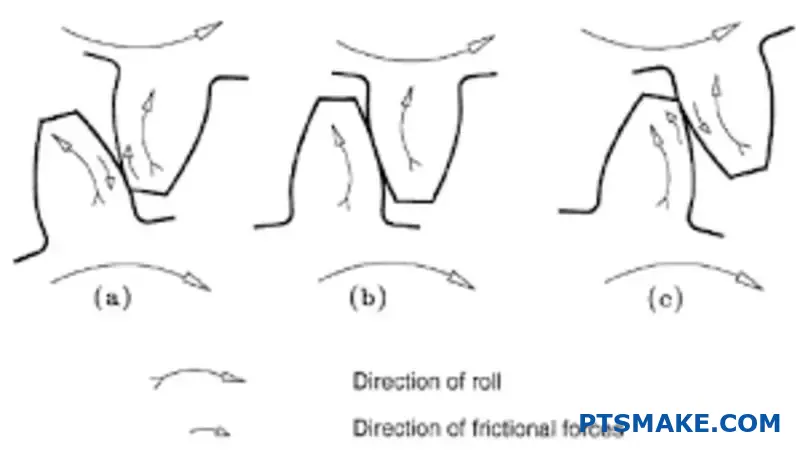 ترسين مخروطيين متشابكين معًا يوضحان زاوية الضغط وهندسة تلامس أسنان الترس