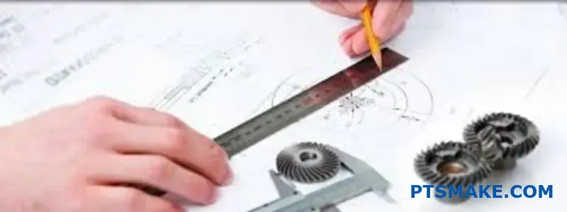 مخطط هندسي يوضح مواصفات وأبعاد التروس المخروطية التفصيلية على طاولة الصياغة لدقة التصنيع