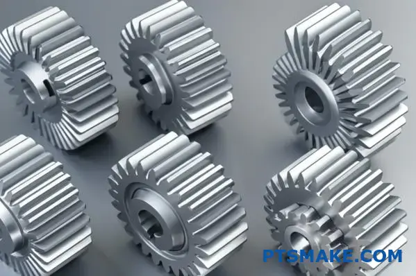 تروس مختلفة مصممة هندسيًا بدقة تعرض تكوينات مختلفة للأسنان ومواصفات المواد لمراجعة التصميم الميكانيكي