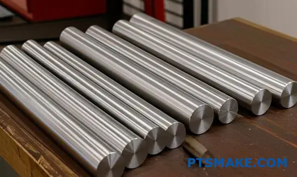 Various titanium grade rods displaying material properties comparison for industrial applications
