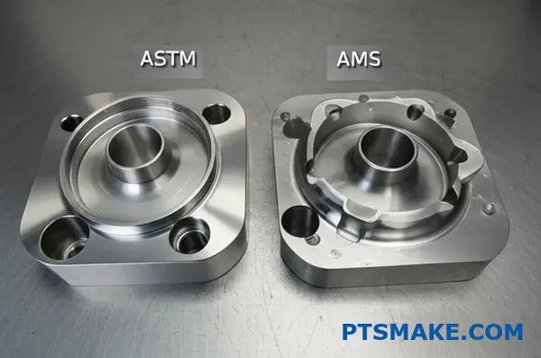 Side by side comparison of titanium aerospace parts showing ASTM and AMS specification differences for grade evaluation