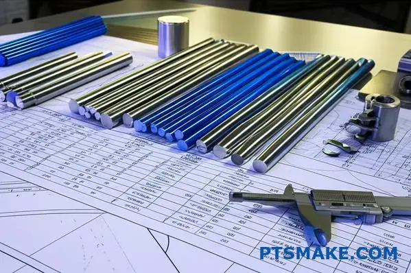 Engineering drawing showing titanium grade identification and material specifications for manufacturing requirements