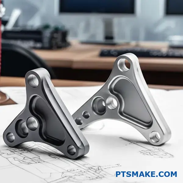 Titanium alloy grade comparison showing two aircraft structural brackets demonstrating material differences for aerospace applications