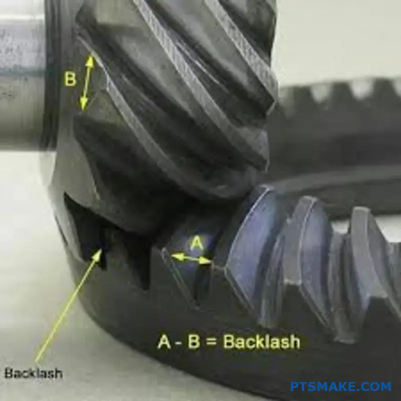 ترسان معدنيان دقيقان متشابكان معدنيان يظهران زاوية الضغط ومعلمات تلامس الأسنان لتصميم التروس