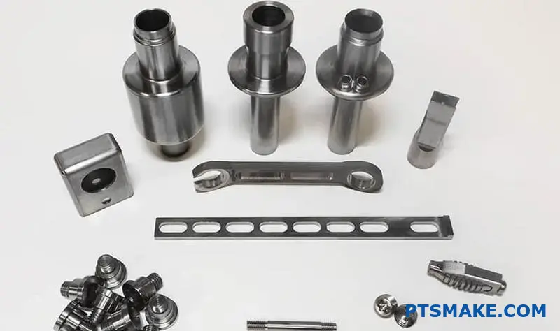 Various titanium alloy components displaying different material grades and surface treatments for chemical resistance applications