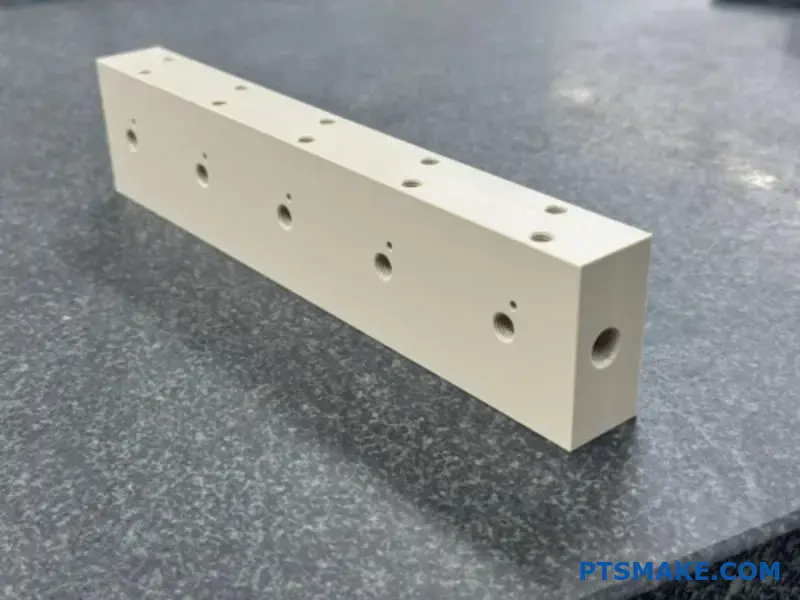 جزء بوليمر PEEK عالي الجودة من البوليمر الذي يعرض نتائج تصنيع دقيقة وخصائص تشطيب سطحي سلس