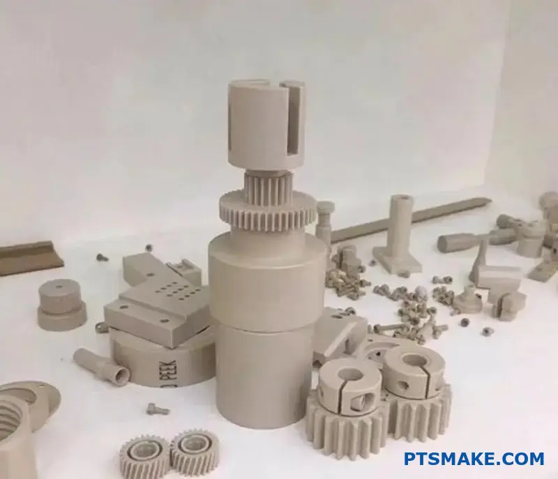 مكوّن قوس PEEK المشغول آليًا بدقة فائقة يعرض هندسة معقدة وخصائص مواد فائقة لتطبيقات الفضاء الجوي