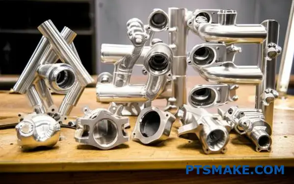 قطع غيار السيارات المصبوبة بدقة من الفولاذ المقاوم للصدأ المصبوب بدقة من الفولاذ المقاوم للصدأ تظهر عليها ميزات داخلية معقدة ولمسة نهائية معدنية ناعمة على طاولة الورشة