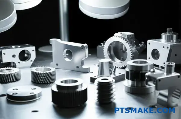 مكونات مختلفة من الفولاذ المقاوم للصدأ المصبوب الدقيق تخضع لفحص الجودة على طاولة صناعية مع أدوات الفحص