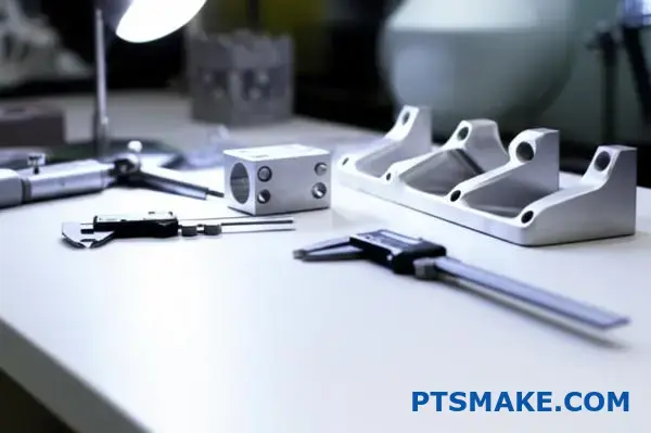 أدوات قياس احترافية لفحص المكونات المعدنية المصبوبة بدقة على طاولة الورشة