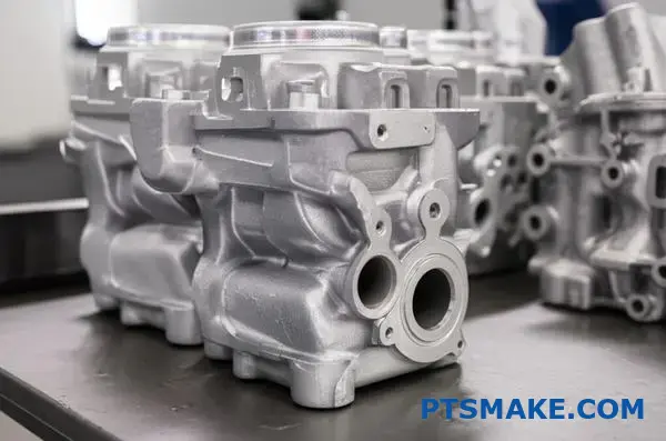 مكونات مصبوبة مختلفة من الألومنيوم تعرض عيوب الصب الشائعة مثل المسامية وعيوب السطح لتحليل مراقبة الجودة