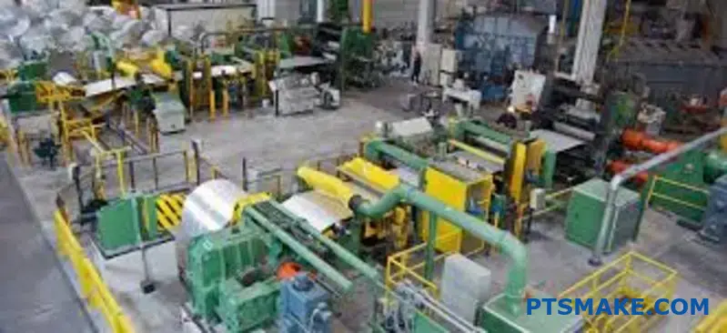 سير عمل إنتاج مصبوبات الألومنيوم الصناعية التي تظهر الآلات ومكونات الألومنيوم المصبوب في منشأة التصنيع