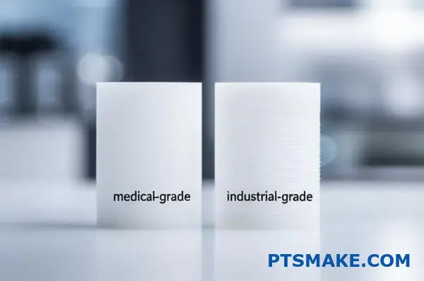Comparison of medical-grade and industrial-grade UHMWPE polymer components showing quality differences