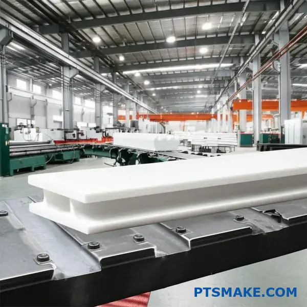 Ultra-high molecular weight polyethylene conveyor guide component showing wear-resistant properties for industrial applications