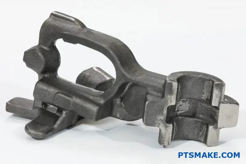 Various ductile iron automotive components displaying different specifications and manufacturing standards on industrial workbench