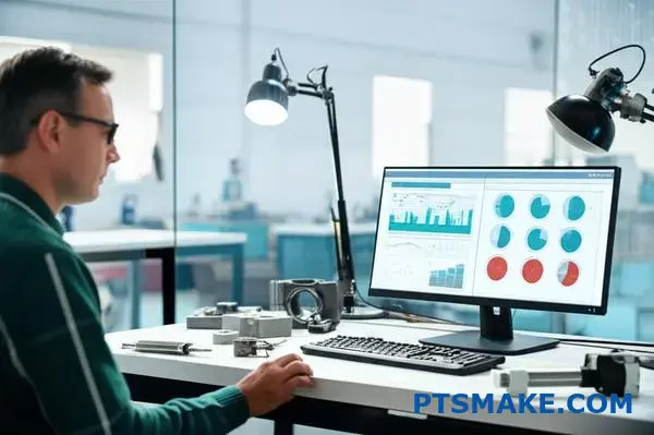 Industrial engineer examining quality control data for metal casting process optimization and defect analysis