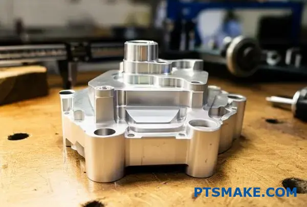 مكوّن من الألومنيوم المصبوب عالي الجودة يتميز بسطح أملس ودقة أبعاد دقيقة على طاولة الورشة