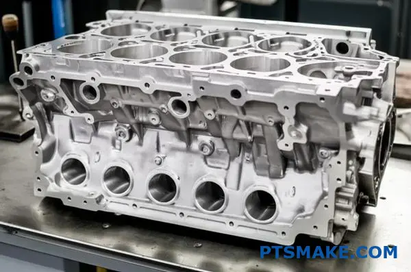 Complex aluminum engine block parts demonstrating gravity casting design considerations and metal flow patterns