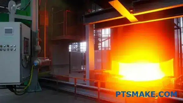 فرن صناعي لعمليات صب البرونز في مسبك سبك المعادن بمعدن منصهر متوهج