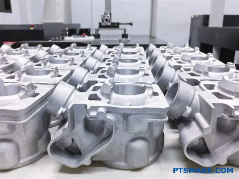 Rows of Precision Machined Engine Blocks in a Factory