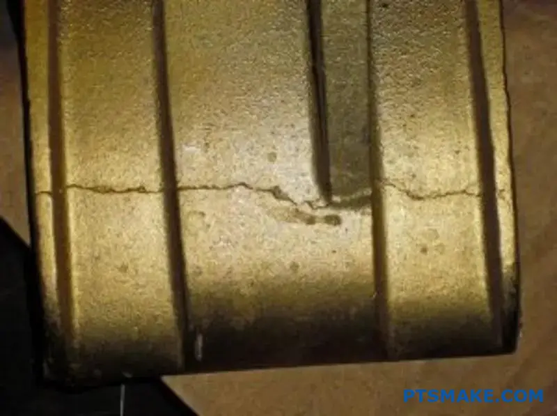 مكونات مصبوبة برونزية تظهر عيوب وعيوب سطحية مختلفة على طاولة الورشة