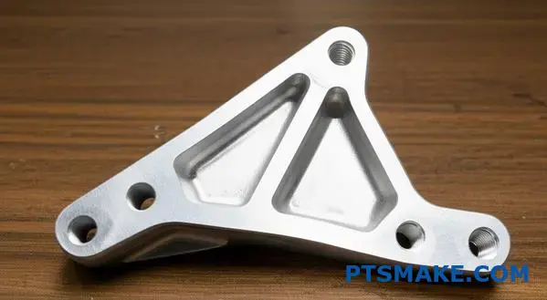 Precision aluminum die cast engine bracket showcasing angled surfaces for easy mold release