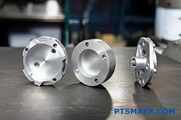 ثلاث عينات من سبائك معدنية تعرض مواد الألومنيوم والزنك والمغنيسيوم المستخدمة في عمليات تصنيع الصب بالضغط