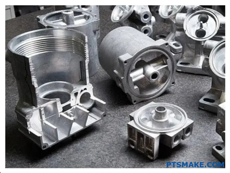 معدات صب القوالب الصناعية التي تنتج مكونات محرك الألومنيوم الدقيقة في منشأة التصنيع