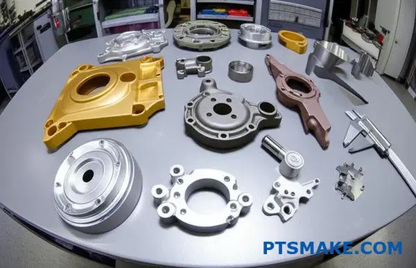 Various die casting components displaying different surface finish grades and quality specifications according to industry standards