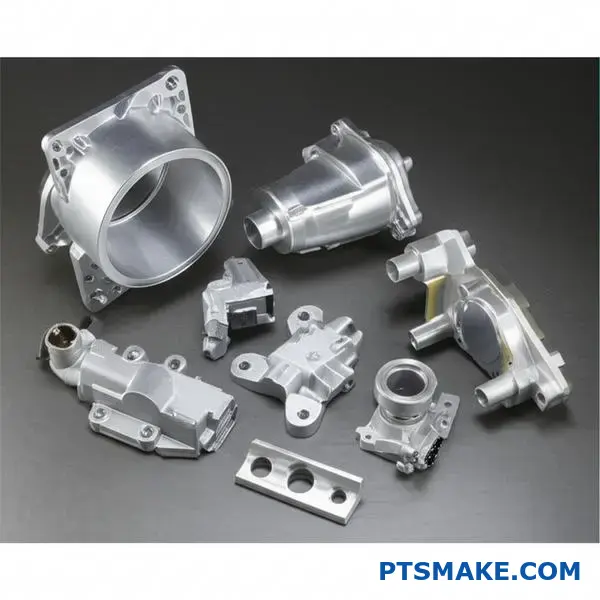 Various zinc die casting parts displayed on workbench showcasing cost optimization in metal component manufacturing