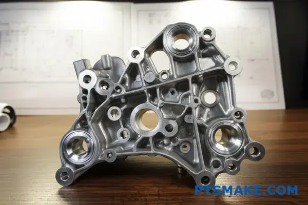Precision aluminum engine bracket showcasing complex geometry typical of zinc die casting manufacturing processes