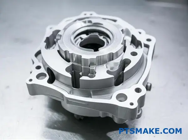 Precisiegeconstrueerd tandwiel voor auto's met ingewikkelde interne doorgangen en ondersnijdingen, waaruit geavanceerde geometrische complexiteit van gietwerk blijkt