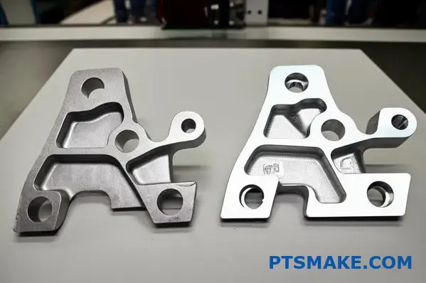 Twee metalen precisiebeugels die de tolerantieverschillen demonstreren tussen de productieprocessen van verlorenwasgieten en spuitgieten