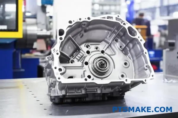 Zeer nauwkeurig gegoten aluminium automotive transmissiebehuizing met industriële productiekwaliteit en gladde metallic afwerking