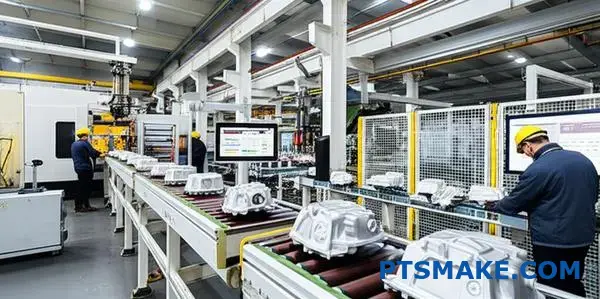 Advanced die casting production facility with automated machinery producing precision metal components for automotive manufacturing