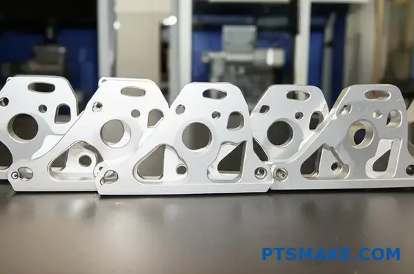 Precision machined aluminum automotive brackets showcasing permanent mold casting reusability and dimensional consistency