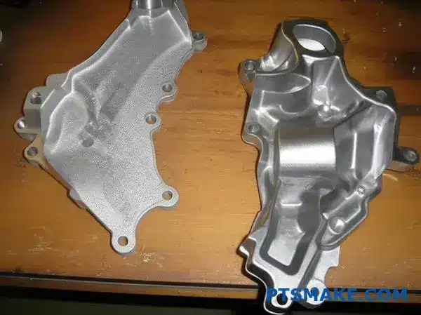 Comparison of surface roughness between sand casting and die casting automotive brackets showing texture differences