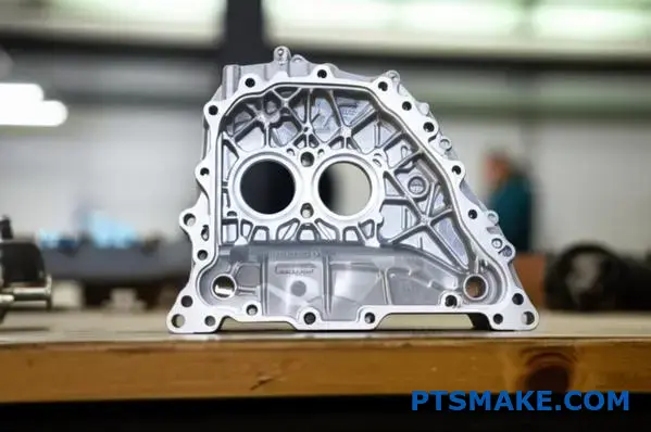 Thin-walled aluminum automotive part showcasing die casting precision versus traditional sand casting capabilities with intricate surface details