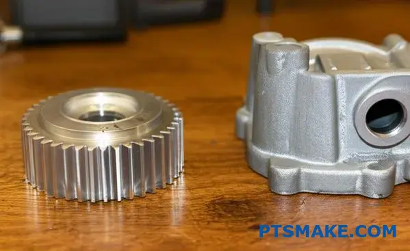 Comparison of surface finishes between injection molded and cast metal components showing texture differences